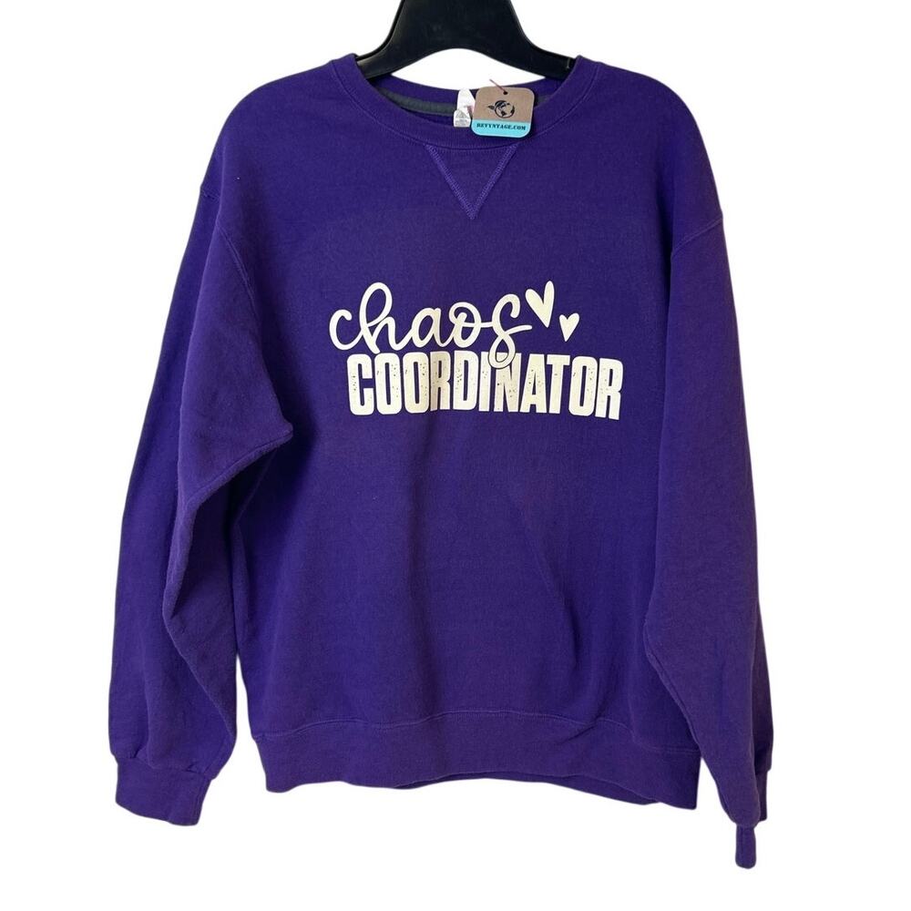 Upcycled Hand Printed Womens Medium Chaos Coordinator Long Sleeve Sweatshirt